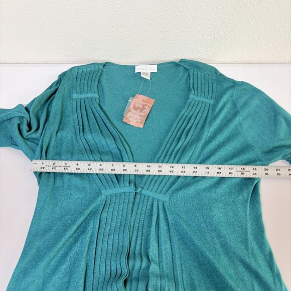 Soft Surroundings Accordion Pleat Cardigan Size XL Teal Green V Neck Silk NWT - Picture 7 of 10
